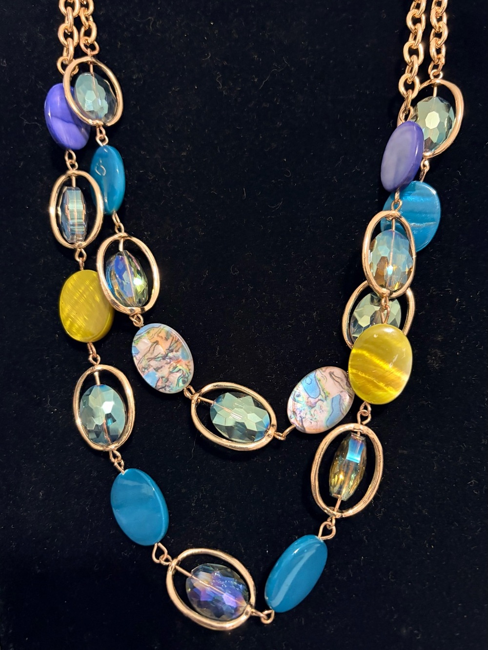 Colorful Multi-Bead Statement Necklace with Gold Links